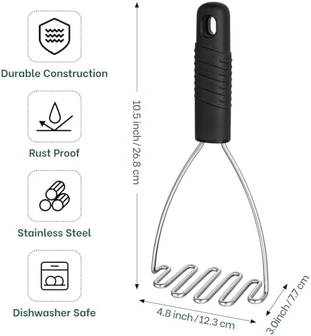 Beneno Ergonomic Soft Grip Stainless Steel Potato Masher, Black