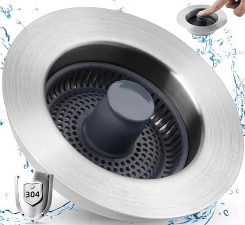 Universal 3 in 1 Kitchen Sink Stopper Strainer, 304 Stainless Steel