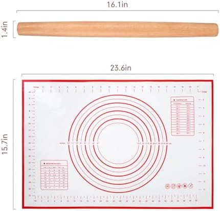 Wood French Rolling Pin for Baking, QUELLANCE Wooden Dough Roller with