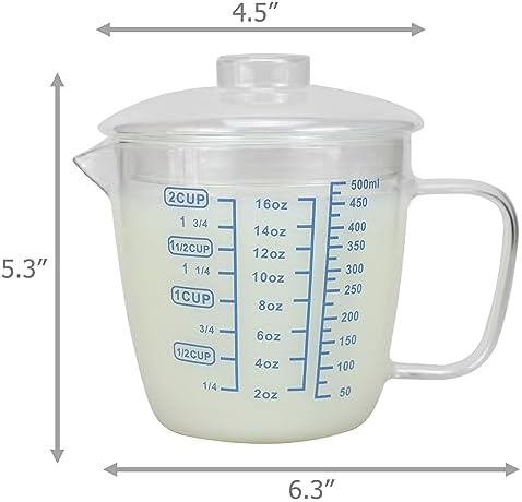 EIKS 500ML Glass Measuring Cup with Lid, Milk Frothing Pitcher