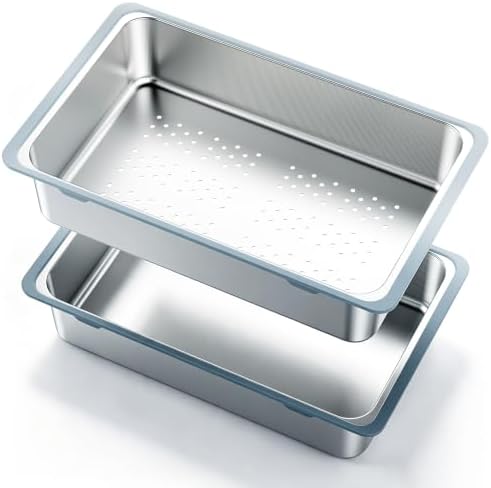 16.9 in Over the Sink Colander & Prep Basin Set, Stainless Steel Dish