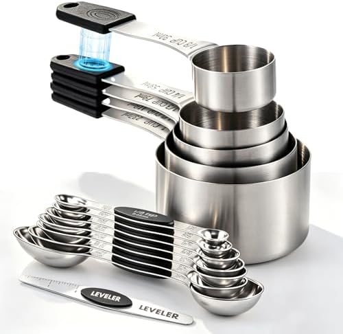 BINGBING- Magnetic Measuring Cups and Spoons Set of 13, Stainless