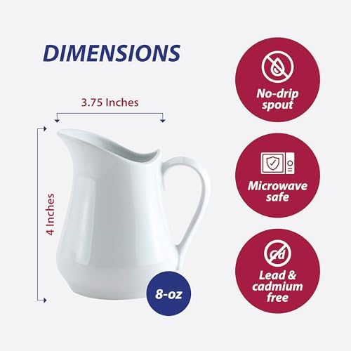 HIC Kitchen Creamer Pitcher With Handle, Fine Porcelain, 8-Ounce