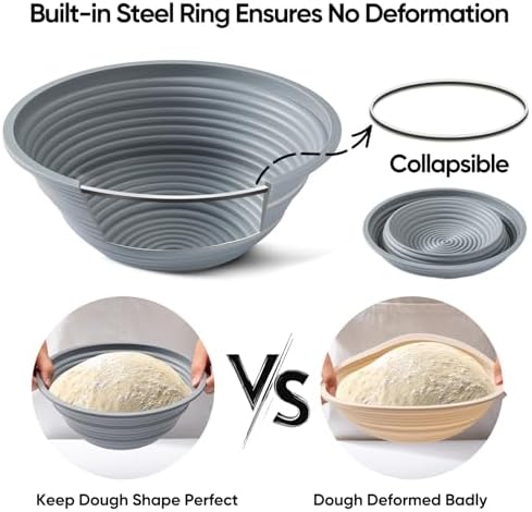 Silicone Banneton Bread Proofing Baskets, 10" Oval & 9" Round