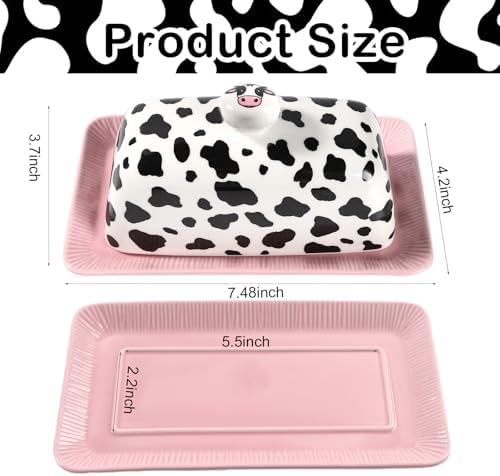 Cow Butter Dish With Lid for Countertop - Cute Funny Ceramic Cover