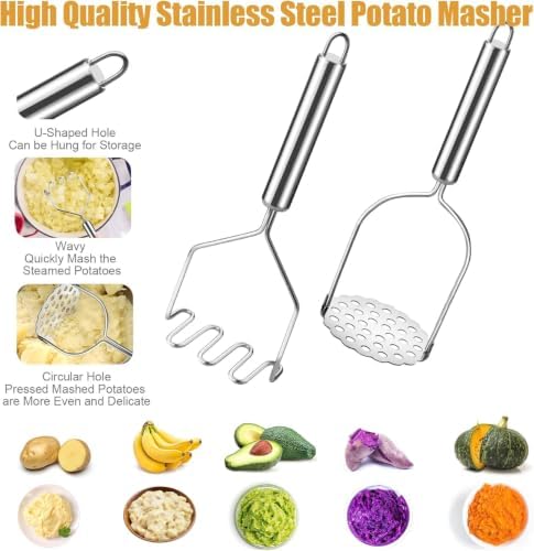 2 Pcs Potato Smasher, Mashed Potato Masher, Stainless Steel Masher