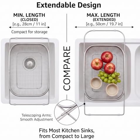 Over the Sink Strainer, Expandable Stainless Steel Basket Mesh