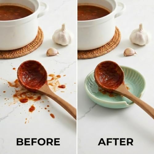 Ceramic Spoon Rest for Stove Top, 5" Spoon Holder for Kitchen Counter