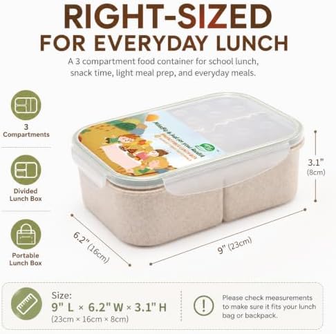 MISS BIG® Bento Lunch Box for Adults & Kids, 1900ml, 3 Compartments