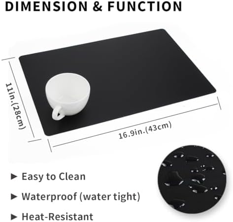 Black Placemats Set of 4 wipeable Washable Wipe Clean Rectangle Table