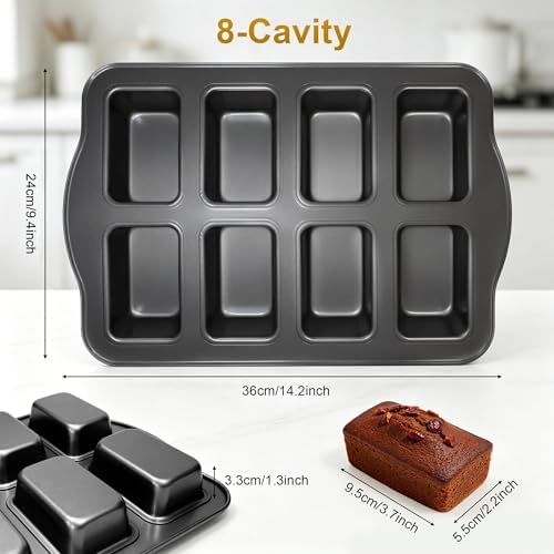 Mini Loaf Baking Pan, 8-Cavity Non-Stick Bread Pans Set, Gray
