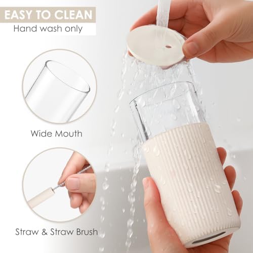 SANDJEST Glass Tumbler with Straw and Lid, Glass Water Bottle with