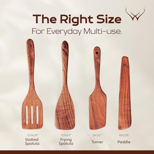 4PCS Wooden Spatula for Cooking – Premium Natural Teak Wood Set for