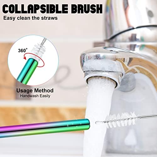 Zubebe 8 Pack Metal Reusable Straw Collapsible Straws with Plastic