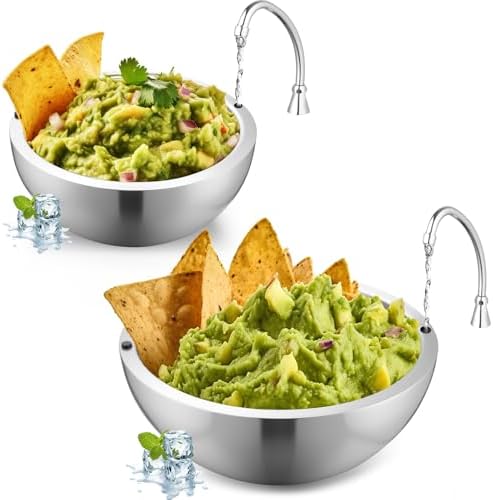 Honeydak 2 Pack Dip Chiller Bowl 35 Oz + 70 Oz, Silver