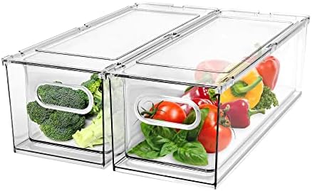 2 Pack Refrigerator Organizer Bins Stackable Fridge Organizer Set with