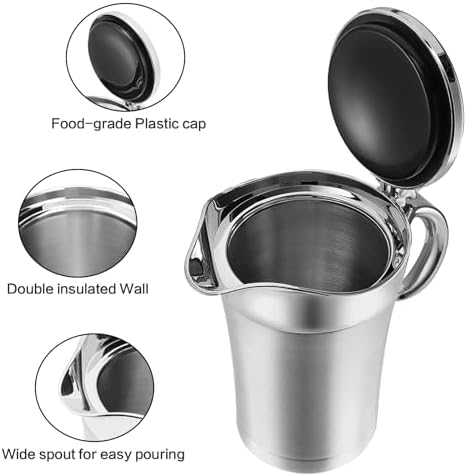 Gravy Boat Stainless Steel Double Insulated Sauce Jug with Hinged Lid