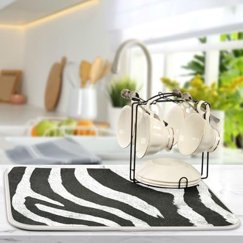 OTVEE Bold Striped Art Dish Drying Mat for Kitchen Counter Absorbent