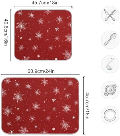 OTVEE Snowflake in Red Tone Dish Drying Mat for Kitchen Counter