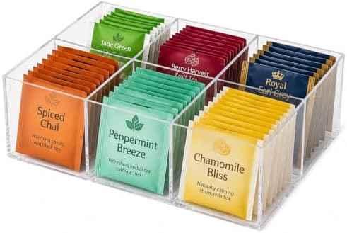 Clear Acrylic Tea Bag Organizer, 6-Slot Tea Bag Holder & Tea Packet