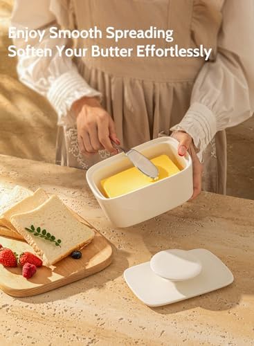 Sweese Extra Large Butter Dish with Lid, 6.2" Porcelain Butter Keeper