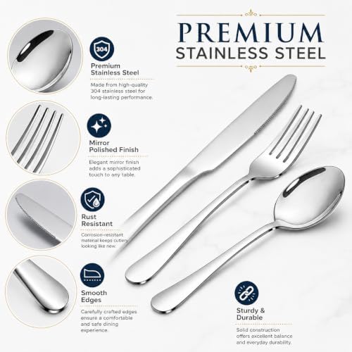 Silverware Set,SANTUO Stainless Steel Knives Spoon Forks Set for Home