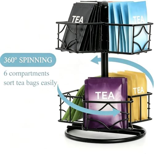 Frcctre Tea Bag Organizer, 360 Degree Tea Bag Spining Carousel