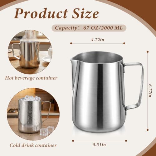 Stainless Steel Pitcher 67 oz / 2 L Beverage & Water Pitcher with