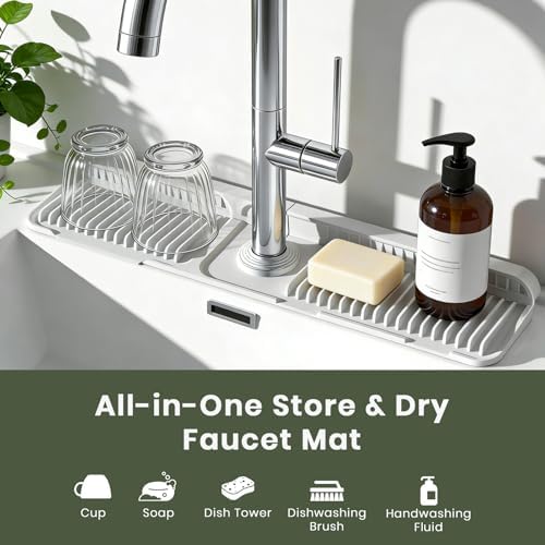 24 Inch Faucet Mat for Kitchen Sink, Silicone Splash Guard for Kitchen