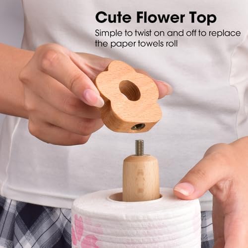 KitchLife Wooden Countertop Paper Towel Holder, Flower Top