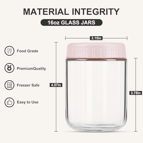 SHOWIN 16 oz Glass Overnight Oats Containers with Lids, 4-Pack