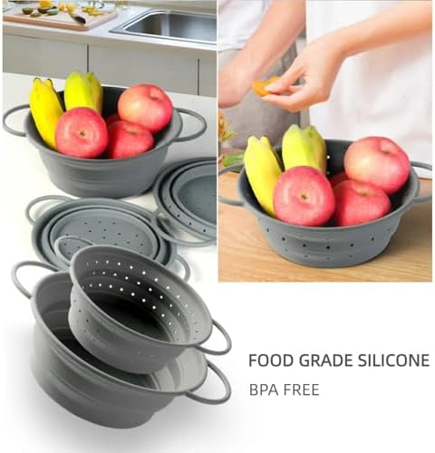 Silicone Collapsible Colander Set, 2PCS, GGCLOUD 8.4 inch Food