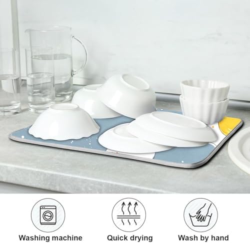 OTVEE Breakfast Egg Print Dish Drying Mat for Kitchen Counter