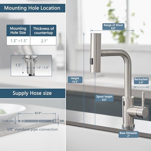 GIMILI Touchless Kitchen Sink Faucet, Pull-Down Sprayer, 15 Inch
