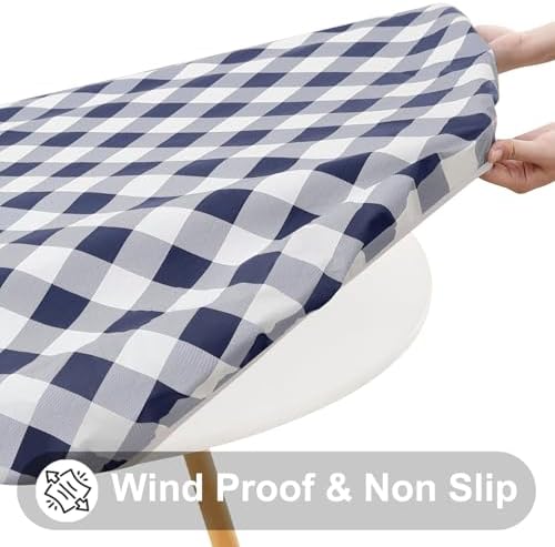 Smiry 36"-44" Picnic Table Cloth, Flannel Backed Vinyl Fitted