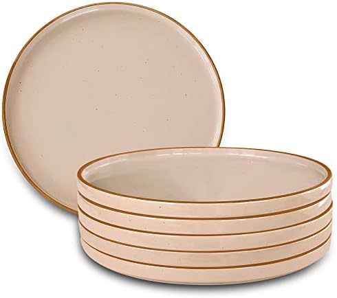 MORA Ceramic Flat Dinner Plates Set of 6, 10.5 in High Edge Dish Set