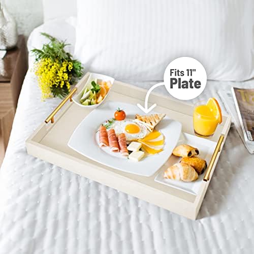 ATZYmolin 17"x12" Leather Serving Tray, Gold Handle Vanity Platter