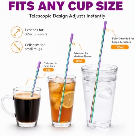 Collapsible Stainless Steel Straw, Reusable Metal Drinking Straw with