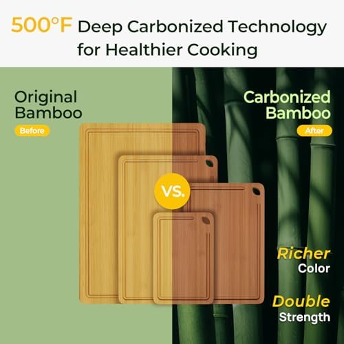 Keechee Wood Cutting Board 4-Pcs Carbonized Bamboo Set With Smooth