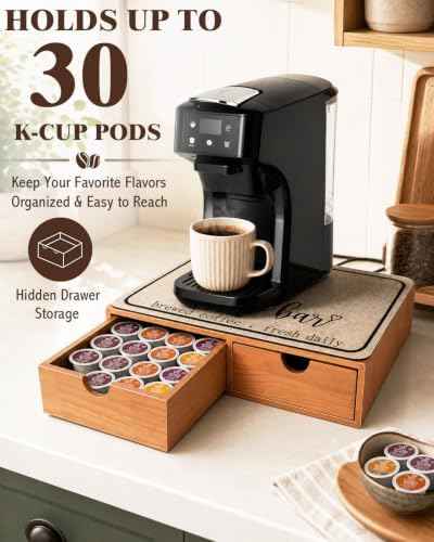 Wooden K Cup Organizer Coffee Pod Storage Box, K Cup Holder with 3 Drawer