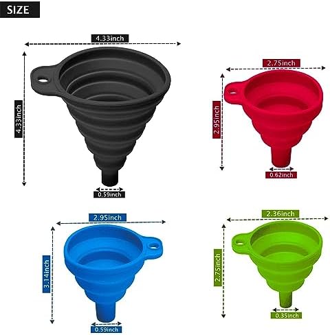 Set of 4 Silicone Collapsible Kitchen Funnel - X-Small to Large Sizes