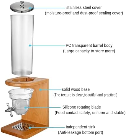Easy Clean Cereal Dispenser Dry Food Dispenser Countertop Cereal Container Storage Dispenser with PC Bucket And Wooden Base,three barrel