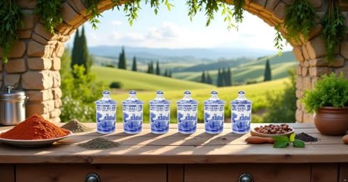 Spode Blue Italian Set of 6 Spice Jars, Fillable Containers for Mixed