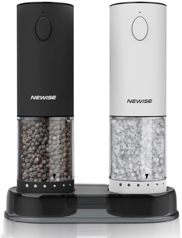 Newise Electric Salt and Pepper Grinder Set, Black/White