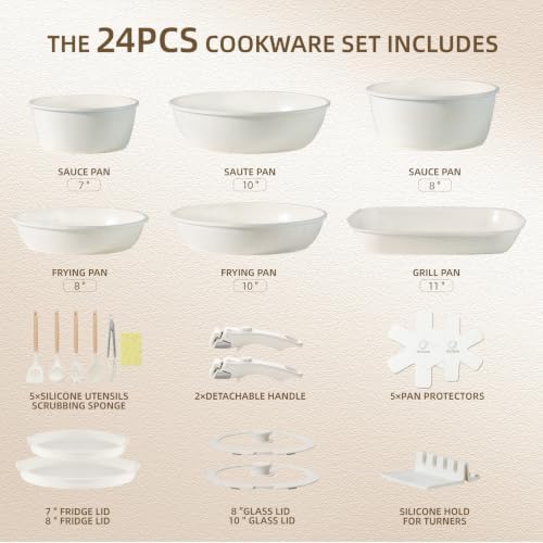 BECIGAR 24PCS Ceramic Pots and Pans Set