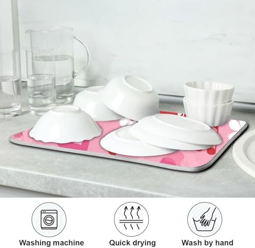 OTVEE Pink Melody Pattern Dish Drying Mat for Kitchen Counter