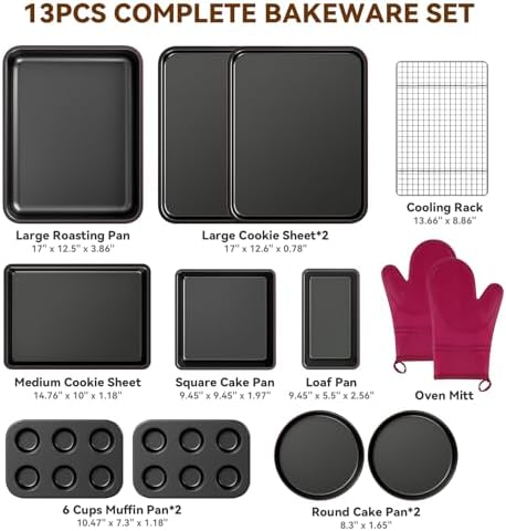 Wildone 13-Piece Baking Pans Set, Nonstick Bakeware Sets, Plum