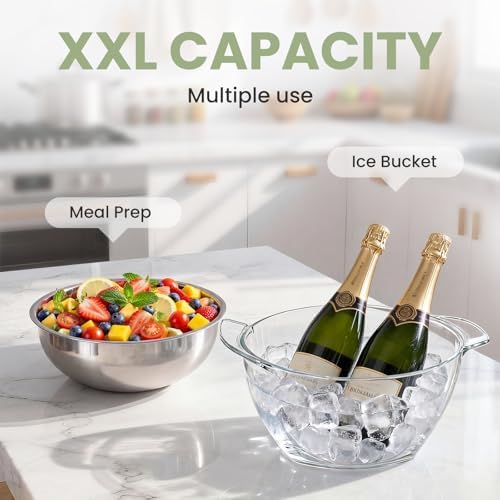 Chilled Serving Bowl on Ice, Salad Bowl with Lid, 5 QT Stainless Steel