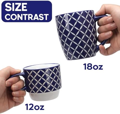 18 OZ Coffee Mugs Set of 6, Geometric Porcelain Large Mug for Man