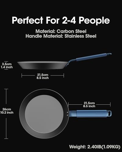 10 Inch Carbon Steel Frying Pan, Nitrided Preseasoned Skillet